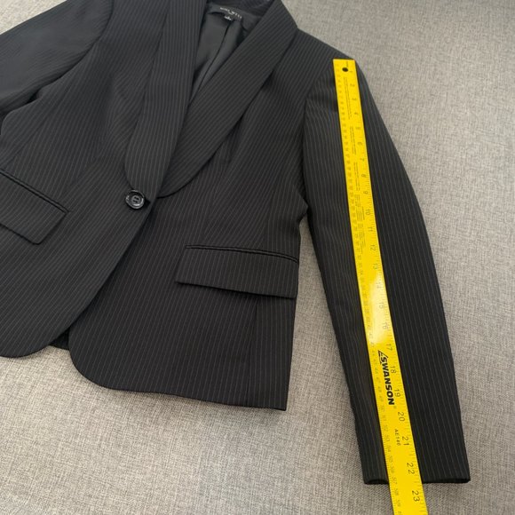 Nine West Womens Black Blazer Long Sleeve One Button Closure Shawl Label Gray St - Picture 13 of 14